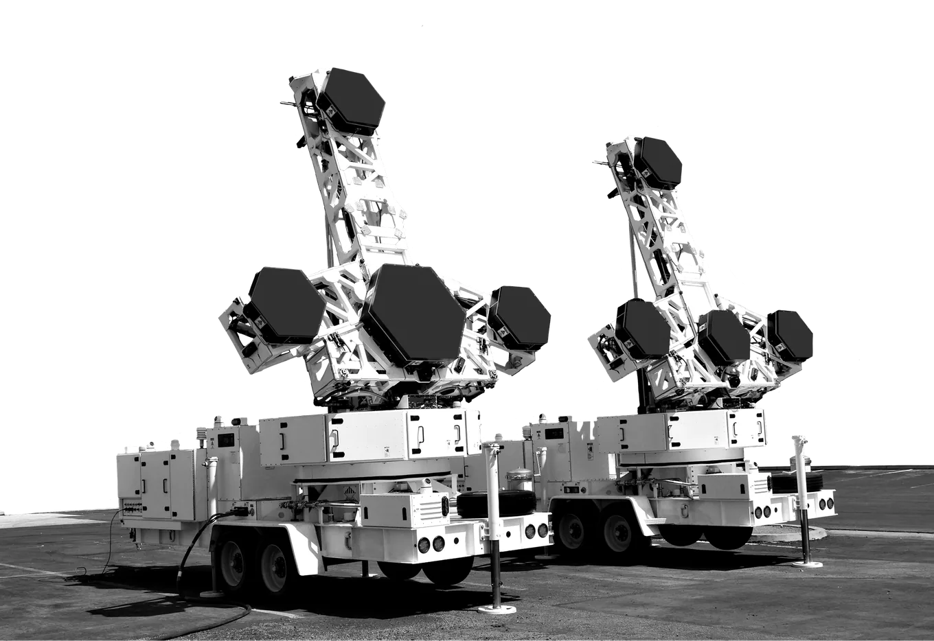 Two RRRP phased-array radars on trailers