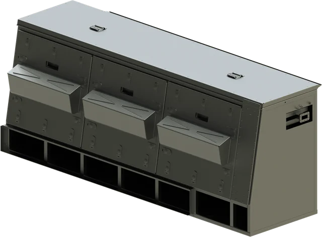 Radar electronics cabinet with three angled panels